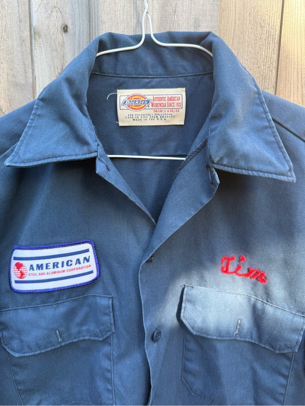 Dickies Dark Blue Work Shirt with Red Logo Accent